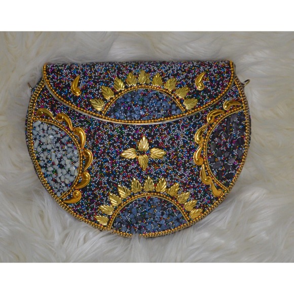 New RAMLA Handmade Metal & Muti-Color Crossbody Purse with Detachable Gold Chain - Picture 1 of 6